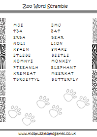 Zoo Word Scramble - Kids Puzzles and Games