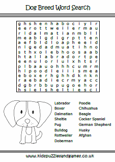 Dog Breed Word Search - Kids Puzzles and Games