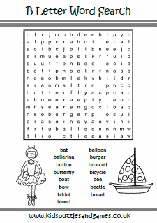 Words Beginning with B Wordsearch Worksheets