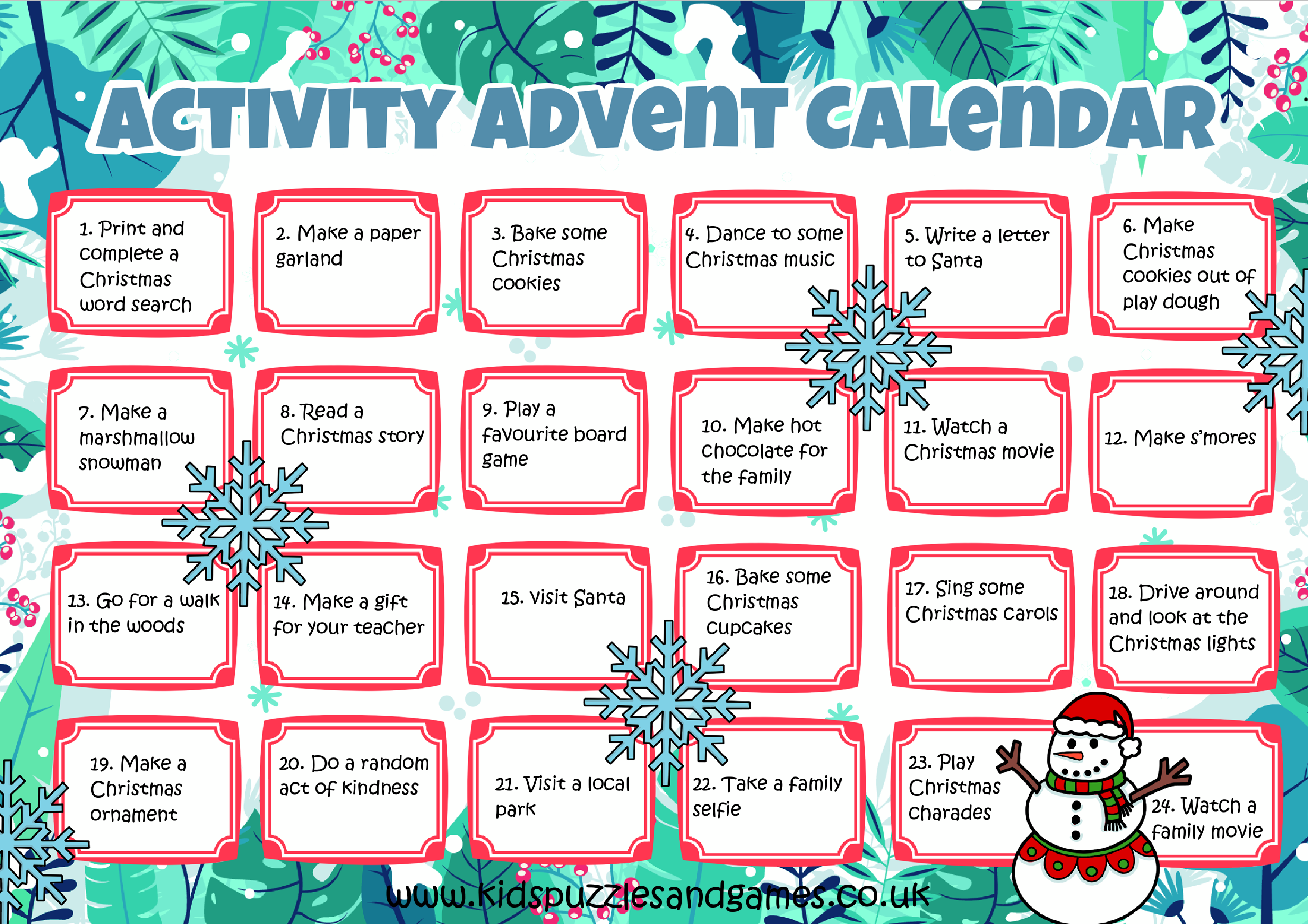 New Printable Activity Advent Calendar