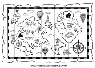 Pirate treasure map coloring pages 