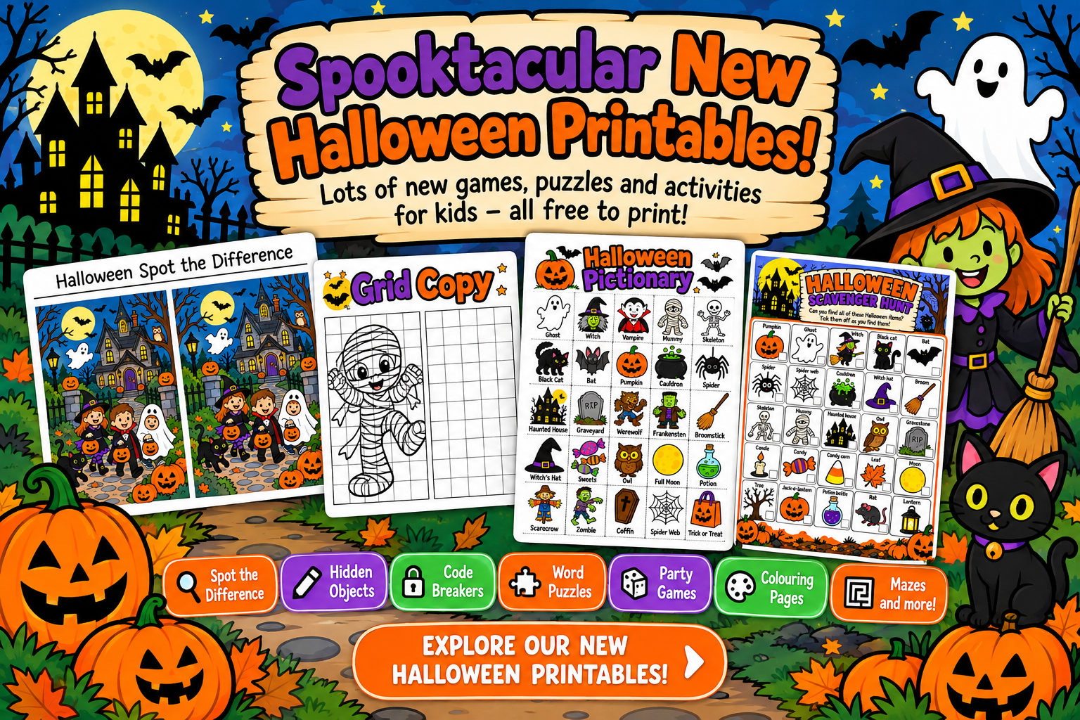 Spooktacular New Halloween Games, Puzzles and Printable's all Free to Print